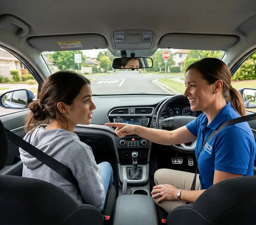 Student preparing for first driving lesson with instructor
