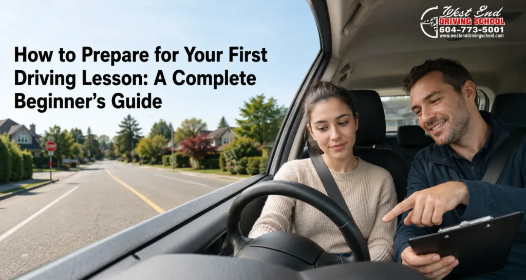 Student preparing for their first driving lesson with a professional instructor