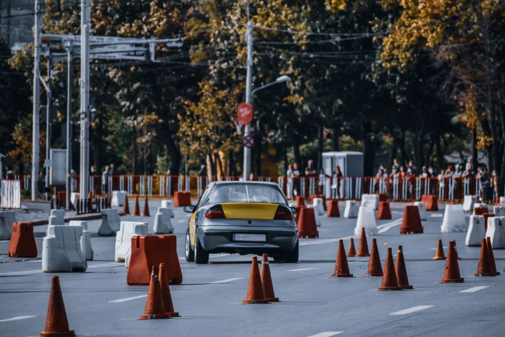 Driving school vehicle used for a professional first driving lesson